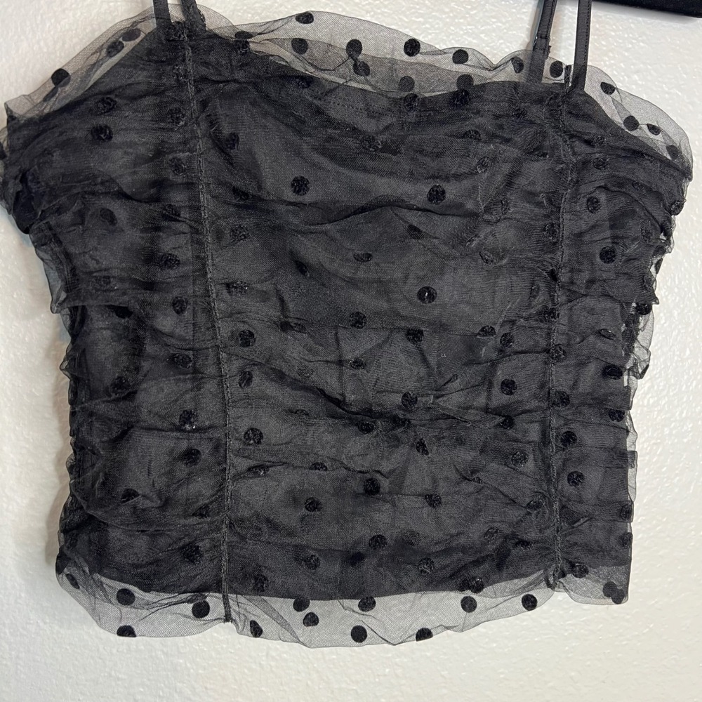 Rachel Zoe Crop Cami Top Size S Black Fairygoth Whimsygoth Smocked Mesh  Y2K - Picture 2 of 7